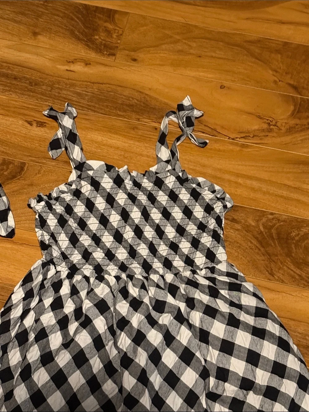 Girls Black & White Gingham Tie-Shoulder Dress with Matching Headband